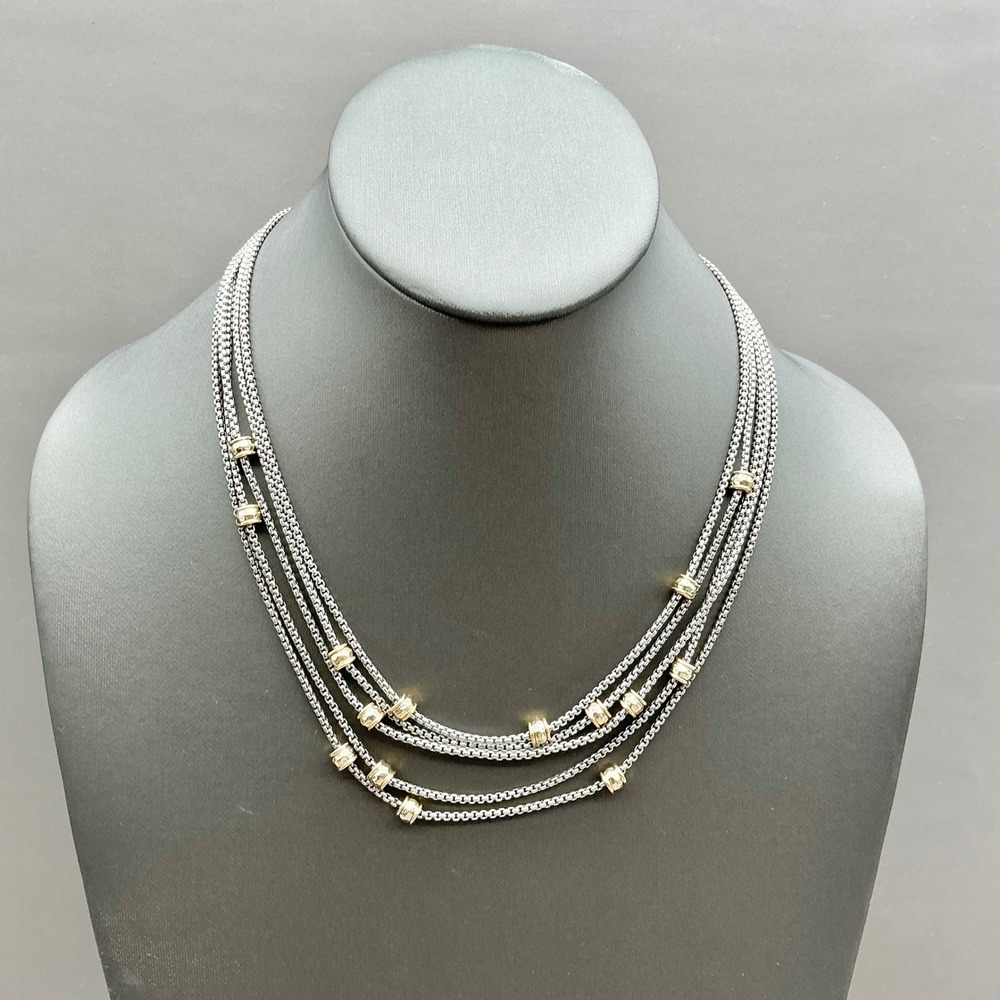 Multi Strand Bead Necklace Women Silver Gold Tone Popcorn Chain Layered Jewelry